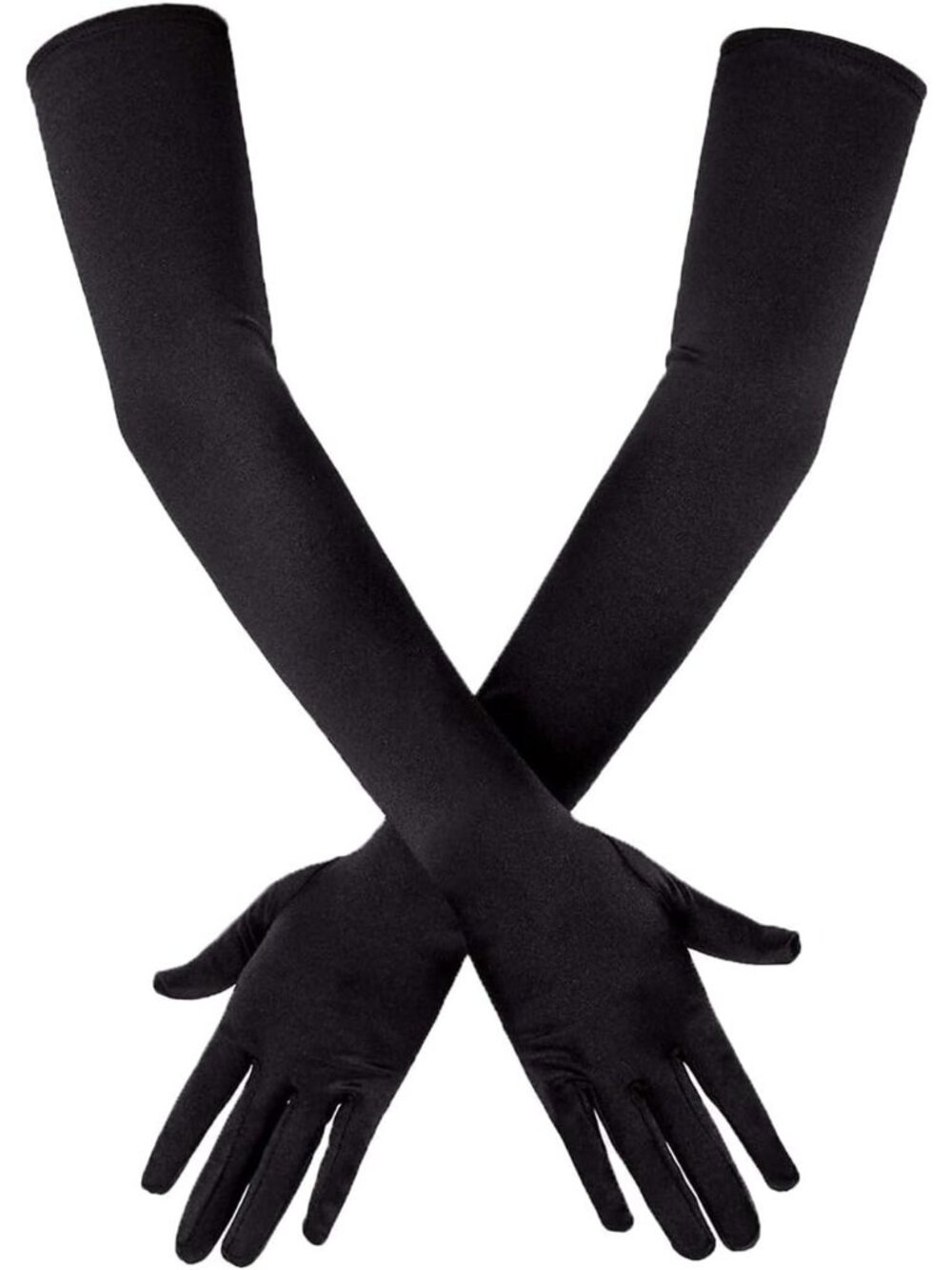 Women's Black Satin Finish Long Elbow Stretchy 1920s Party Dance Opera Gloves